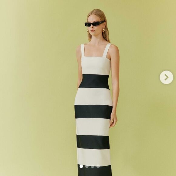 CURAAE ELLE CREPE KNIT MAXI DRESS in White & Black Cocktail Size S NWT - Picture 2 of 6